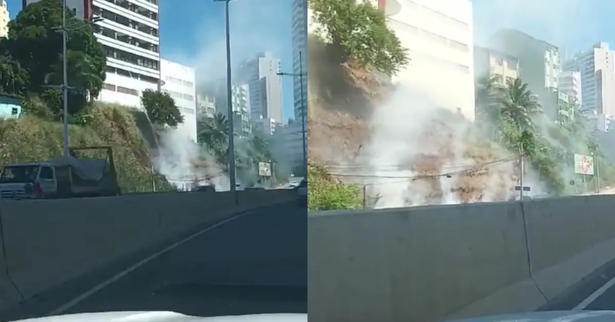 Incêndio atinge parte de vegetação na Avenida Garibaldi, em Salvador