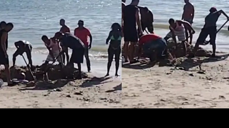 ‘Amostradinho’? Homem fica enterrado em areia de praia de Salvador ao tentar gravar vídeo