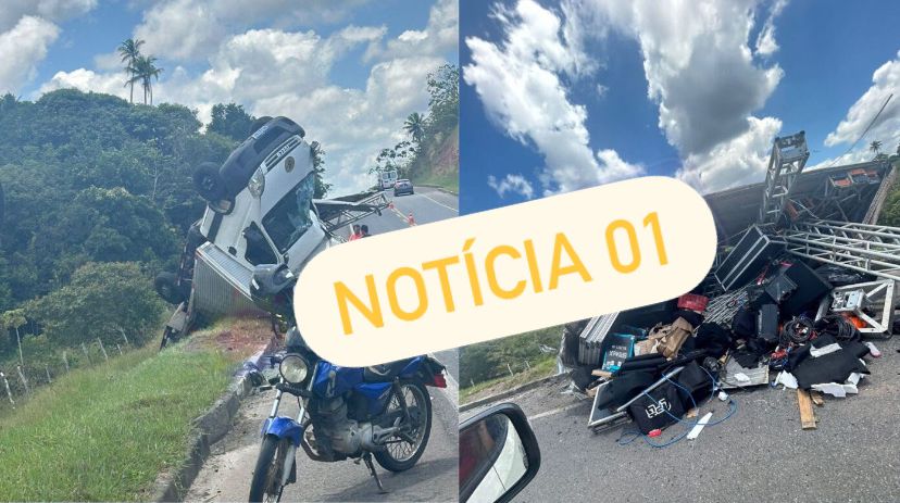 Três pessoas ficam feridas após caminhão capotar na Ba-099 na manhã de sábado (21)