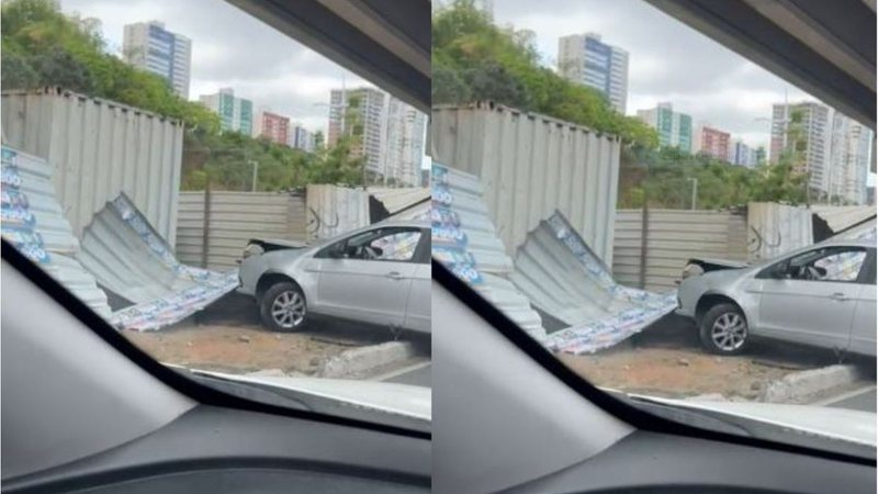 Acidente na Avenida Bonocô deixa carro destruído